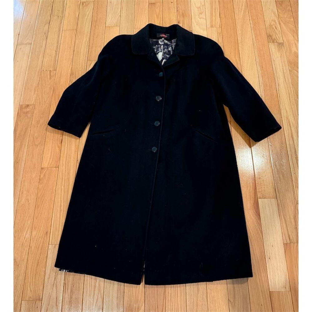 Alorna vintage Overcoat Womens XL Black Long Button Front Lined Pockets